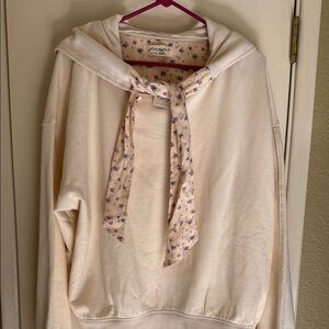 Free People Peach-Cream Floral Tie-Neck hoodie